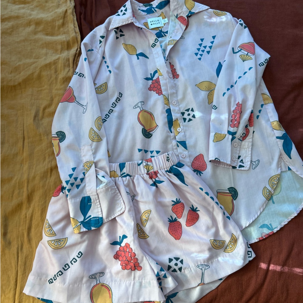 Colorful Fruit Print Shirt and Shorts Set. Shorts are lined. New without tags.